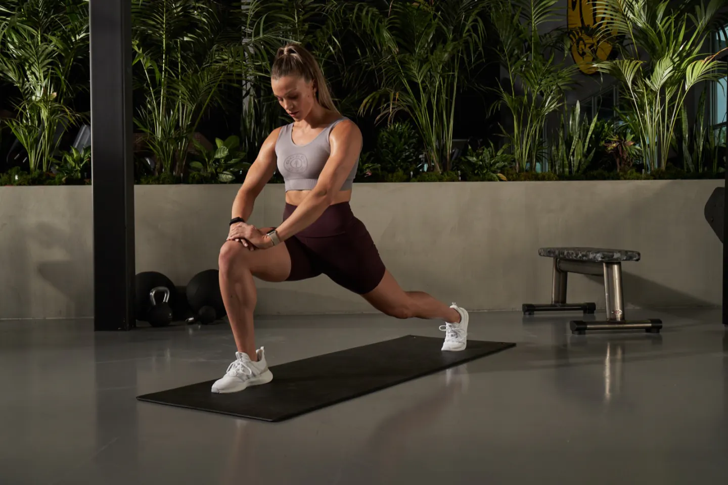 A member in a focused strength-training session